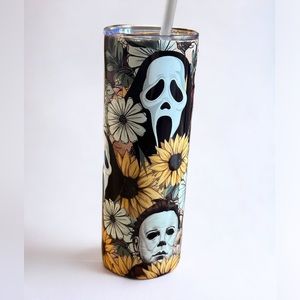 Horror Movie Sunflower Tumbler Halloween 20oz Fall Lovers